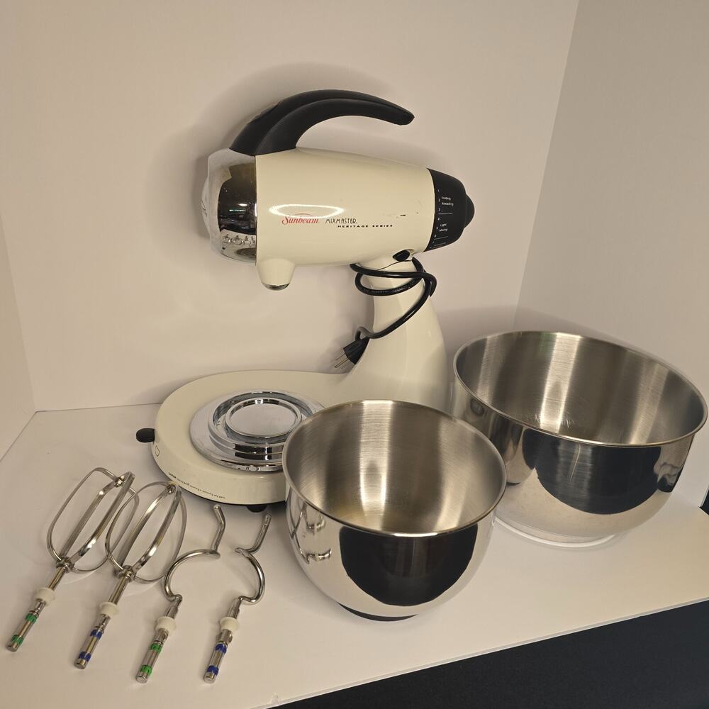 Sunbeam Mixmaster 2350 White Heritage Series Kitchen Mixer 2 Bowls, 2 Attachment